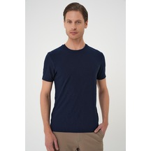 Comfort Fit Bisiklet Yaka Kabartma Desenli Casual Lacivert Tişört Ts 899 Lacivert