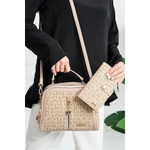Just Polo Kadın Ayarlanabilir Askılı Günlük Lüks El & Omuz Çantası Ve Cüzdanı Kombin Shopper Bej