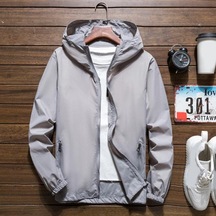 Beyaz Rüzgarlık Ceket Fermuar Pat Sıcak Çizilmez Erkek Kadın Seyahat İçin İnce Güneş Koruma Ceket Beyaz