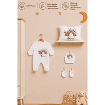 Pia Baby İsme Özel Kız Bebek Tulum %100 Pamuk Organik Baskılı İsimli Bebek Tulumu 35x45 Cm Yastık Kılıfı Bebek Seti 1039ytyx Krem