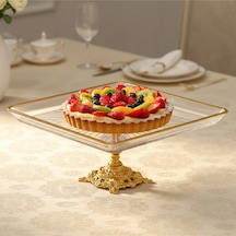Assa Bazaar Kristal Metal Ayaklı Yaldızlı Kare Pasta Sunumluk Altın