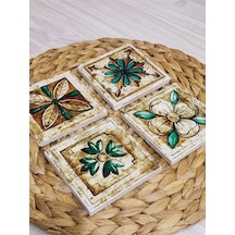 Baskılı Doğal Taş Bardak Altlığı 4'lü Set 10x10x1 Cm Hint Desenli Çok Renkli