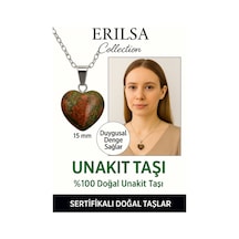 Erilsa Sertifikalı Kalp Model Mini Unakit Taşı Kolye Şifa, Denge Ve Du Çok Renkli