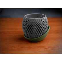 3d Baskı Küre Saksı - Kafes Dokulu İki Parçalı Dekoratif Saksı - Gri-yeşil 05088659