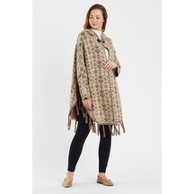 Uludağ Triko Kadın Çiçek Desenli Kilim Panço Taş-Std Taş