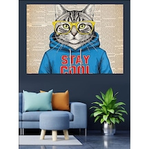 Gözlüklü Cool Kedi İllüstrasyon Tablo Dekoratif Kanvas - Mdf Ahşap Tablo
