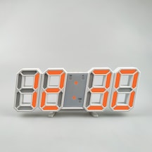 Dekoratif Dijital Led Masa Duvar Saati 3d Dijital Saat Çalar Saat Led Elektronik Saat Beyaz Kasa Turuncu Işık Renkli
