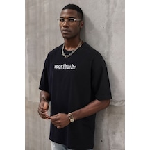 Balenbi Unisex Bisiklet Yaka Oversize Kalıp Penye Tişört 1004 Siyah