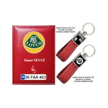 Plakanıza Özel Lotus Logolu Kırmızı Ruhsat Kabı Ve Anahtarlık