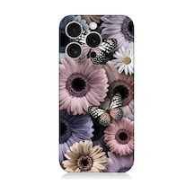 Apple Uyumlu iPhone 15 Pro Max Pastel Renkli Çiçekler Ve Kelebekler Desenli Silikon Kılıf