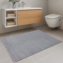 Gri Peluş Banyo Paspası Kaymaz Tabanlı, Yumuşak Doku Makinede Yıkanabilir 4 Farklı Ölçü Seçeneği 40x60 Çok Renkli