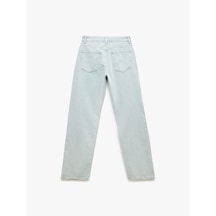 Koton Taş Detaylı Düz Paça Düğmeli Pamuklu Jean Pantolon - Straight Fit Jean Bleach 5sal40208md Açık Mavi
