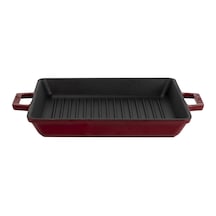 Lava Döküm Kare Izgara Tavası Döküm Demir Yekpare Çift Kulplu Ölçü 26x26cm.-bordo Bordo