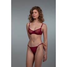 Gece Perisi Kadın Bordo İnce Tül Telli Bralet Ve Tanga İki Parça Fantezi İç Giyim Takımı