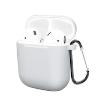 Apple Uyumlu AirPods İle Düz Silikon Kılıf Beyaz Beyaz