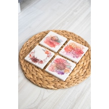 Doğal Taş Bardak Altlığı 4'lü Set 10x10x1 Cm - Çiçek Baskılı Doğaltaş Çok Renkli