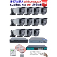 Ip Kamera Seti - 12 Ip Kamera - 16 Kanal Nvr - 16 Port Poe Switch, 3 Tb Disk, Gece Görüşlü Ir