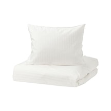 Çift Kişilik Nevresim Takımı, Beyaz-Çizgili 240x220/50x60 Cm-Pamuk-Çarşafsız Beyaz