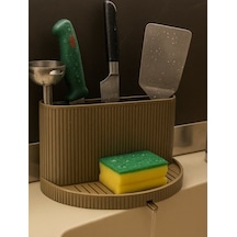 Modern Tahliyeli Mutfak Düzenleyici - 3d Tasarım Lavabo Kenarı Bıçak Ve Sünger Standı & Su Akıtma Kanallı Estetik Tezgah Organizer