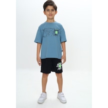 Toontoy Kids Toontoy Erkek Çocuk Smile Yazı Baskılı Şortlu Takım Mavi