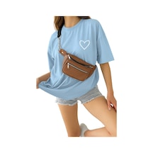 Kalp Baskılı Unisex Oversize Tişört Bebe Mavisi