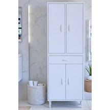 Eliusta Luma Kapaklı & Çekmeceli Banyo Dolabı 55 Cm Genişlikte Beyaz Dolap 55x173x32,5 Cm Depolama Dolabı Beyaz