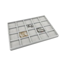 Yerli Üretim Süet Kumaş Gri Renkli 34/24 Cm 20 Bölmeli Çekmece Içi Takı Standı Çok Renkli