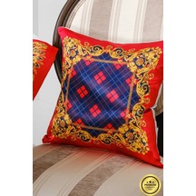 Belize Baskılı Saten Kırmızıya Siyah Kırlent Kılıfı 45x45 Cm Ikili -1435 45 x 45