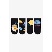 Penti Erkek Çocuk Siyah Stellar Cats Kedi Desenli Pamuklu 4 Çift Soket Çorap