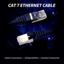 Pazly Cat7 Rj45 Ethernet Kablo, 10gbps Hızlı Veri Aktarımı, 600mhz Bant Genişliği, 26awg Saf Bakır, Çift Koruma, Siyah, 2m Uzunluk