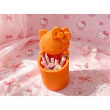 3d Baskı Fiyonklu Sevimli Kedi Figürlü Kalemlik - Masaüstü Organizer - Turuncu Diğer