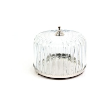 Lamedore Ribbed Cam Kapaklı Nikel Kek Standı - 28x28x22 Cm Gümüş