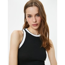 Koton Fitilli Atlet Halter Yaka Beyaz Çizgi Detaylı Siyah 4sak30042ht 4SAK30042HT999