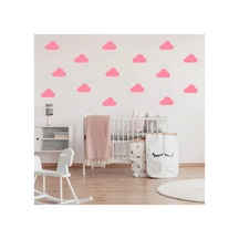 7,5 Cm Ebatlarında Farklı Şekillerde Bulut Duvar Sticker Seti - 72 Adet Bebe Pembe