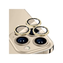 Ally İphone 14 Pro-14 Pro Max Diamond Taş İşlemeli Alüminyum Alaşımlı Kamera Lens Koruyucu- 1903 - Renk: Gold