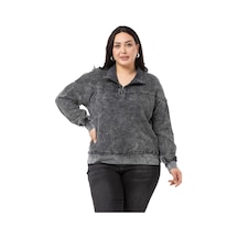 Büyük Beden Pis Dikişli Fermuarlı Yırtmaçlı Parça Boyalı Antrasit Sweatshirt-antrasit Antrasit
