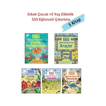 +3 Yaş Erkek Çocuk Etkinlik Kitapları 5 Kitap Set - 555 Eğlenceli Çıkartma