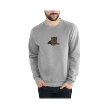 Yorkie Poodle Baskılı Gri Erkek Örme Sweatshirt
