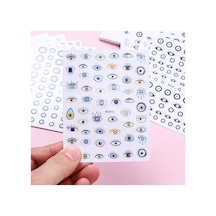 Nazar - Mavili Renkli Tasarım Nazar Boncuk Temalı Yapışkan Sticker Tırnak Sanatı Dövmesi Süsü