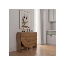 Pratik Katlanır - Açılır Kapanır Yuvarlak Mutfak Yemek Çalışma Masası - 145 Cm X 90 Cm - %100 Mdf Atlantik - Çam