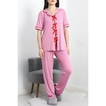 Seka Fiyonk Nakışlı Biyeli Viskon Takım Pembe - 40563.1857. Çok Renkli