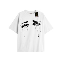 Flood Of Style Beyaz Oversize T-shirt Ağlayan Gözler Özel Tasarım