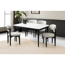 Fidan Beyaz Ahşap Salon Yemek Masa Sandalye Takımı 4 Nergis Sandalyeli Ortadan Açılır Büyüyen 90x140 Siyah-beyaz