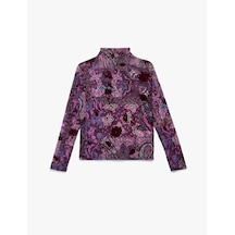 Koton Dik Yaka Uzun Kollu Slim Fit Çiçekli Tişört Mor Desenli 6wak50341ek Mor