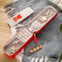 Elmpaly Seyahat Çantası Kırmızı Pu Seyahat Mücevher Kutusu, Taşınabilir Mücevher Kutusu Kırmızı