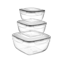 Plastartt Fresh Box Kare 3'lü Saklama Kabı - 600-1000-1700 Ml Çok Renkli