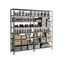 43x186x200 Cm İkili Seri Bağlantılı 8 Katlı Modüler Çelik Raf Sistemi Elektrostatik Fırın Boyalı Çok Amaçlı Depolama Ve Ayakkabılık Rafı Gri