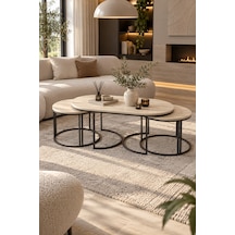 Sulorahome Bej 3'lü Oval Sehpa Seti