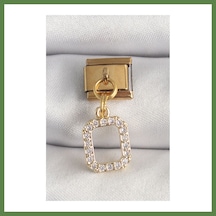 Bezos 316l Çelik Gold Renk Sallantı Kare Zirkon Taşlı Nomination Charm Hb006