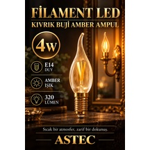 Astec E14 Kıvrık Buji Amber Ampul 4 Watt Amber Işık Dekoratif Filament Led